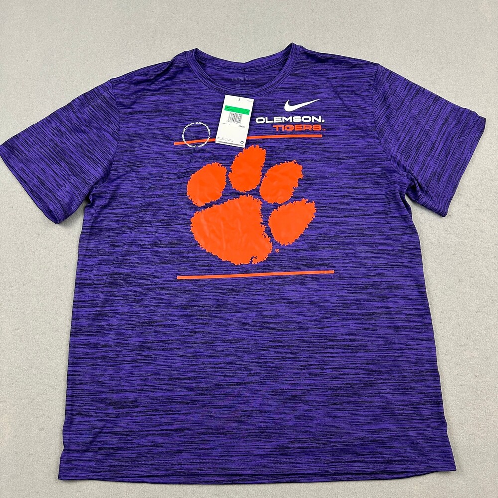 Clemson Tigers Shirt Men XL Purple Heath Nike Tee NCAA Football Paw Crew Dri Fit